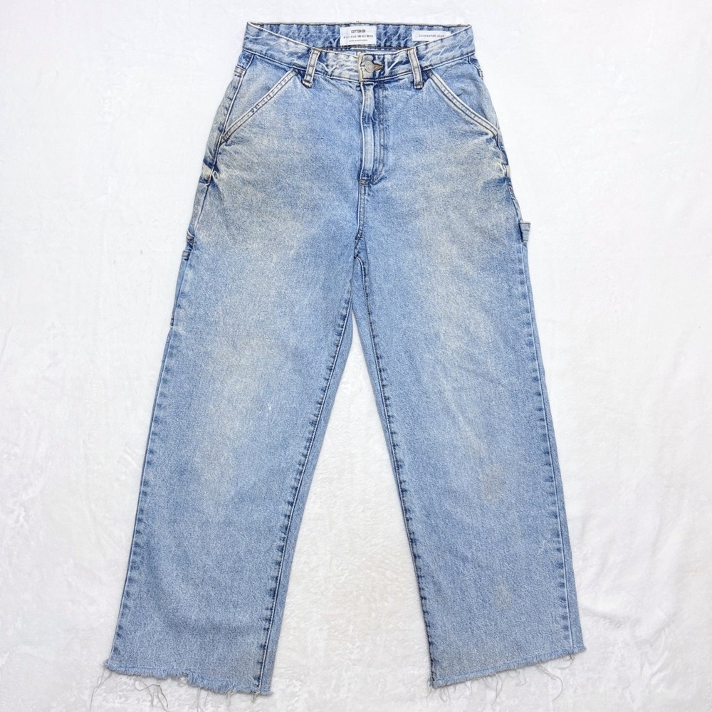 Cotton On Light Wash High Rise Carpenter Jeans Straight Leg Raw Hem Size 4 US
